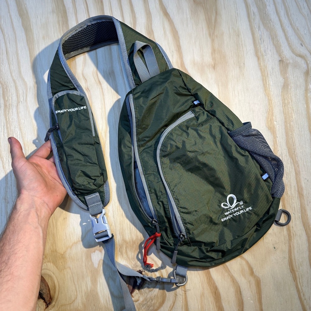 Waterfly Sling Backpack Green Ripstop Nylon Hiking Crossbody Bag OSFA